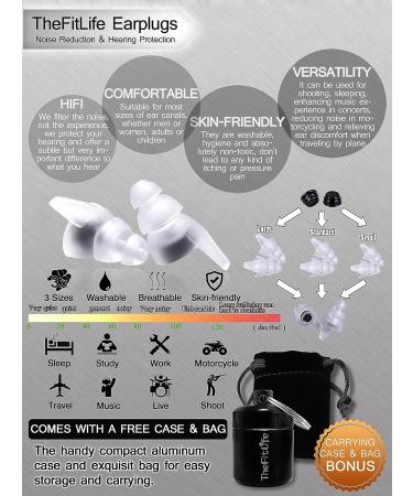 TheFitLife Noise Reduction Ear Plugs - Reusable Silicone High Fidelity Earplugs (White) - 23dB SNR for Musicians, Concerts, Shooting - 3 Sizes, Ultra Comfortable - Buy Online on GoSupps.com