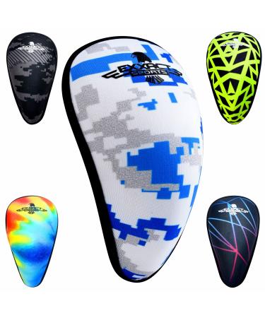 Exxact Sports Lightweight Athletic Cup Mens - Youth Baseball Cup for Superior Support and Comfort, Boys Cups for Sports Softball Football Lacrosse Hockey, Sports Cup for Men Medium WHITE / BLUE CAMO