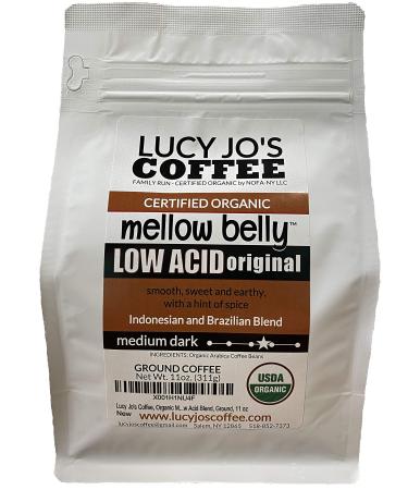 Lucy Jo's Coffee Roastery, Organic Mellow Belly Low Acid Blend, Ground, 11 oz (11 OZ) 11 Ounce (Pack of 1)