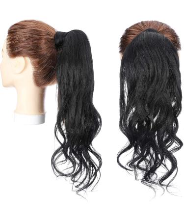 18" Ponytail Extension Human Hair Real Remy Curly Wavy #1 Jet Black (90g) - Buy Online on GoSupps.com