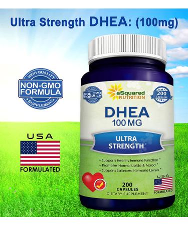 DHEA 100mg Max Strength 200 Capsules - Hormone Balance for Women & Men - Natural Supplement for Metabolism, Libido, Brain, Immune Function & Energy - Buy Online on GoSupps.com