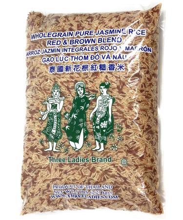 5 Pounds Three Ladies Brand Whole Grain Pure Jasmine Rice Red & Brown Blend (One Bag)
