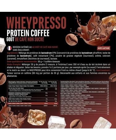 Wheypresso Protein Coffee - Poudre de prot ine avec concentr de whey & isolat - Avec du vrai caf & de la caf ine - Boisson cr meuse haute prot ine - (908 g Caf Dark) - Buy Online on GoSupps.com
