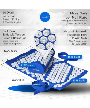 Buy AcuBliss Acupressure Mat & Pillow Set - Effective Pain Relief for Neck & Back - Relaxation & Energy Boost - Includes Belt & Bag - Blue - Buy Online on GoSupps.com