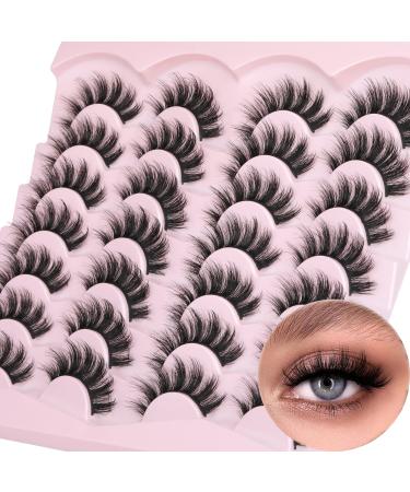 False Eyelashes Fluffy Mink Lashes Wispy 14 Pairs 3D Fake Eye Lashes Natural Look 16mm Faux Mink Lashes by FANXITON Natural Lashes(6B) -16mm