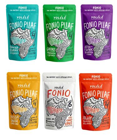 Yolele Fonio Grain and Fonio Pilaf Mix, African Supergrain Ancient Grains Gluten-Free Non GMO Grain Vegan Protein High Fiber Superfood Paleo-Friendly Rice Alternative, Variety Pack of 6