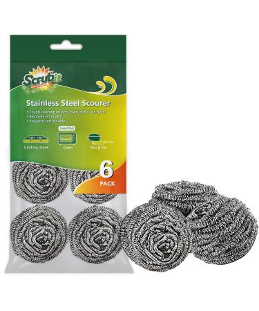 SCRUBIT 6 Pack Stainless Steel Scourers  Steel Wool Scrubber Pad Used for Dishes, Pots, Pans, and Ovens. Easy scouring for Tough Kitchen Cleaning.