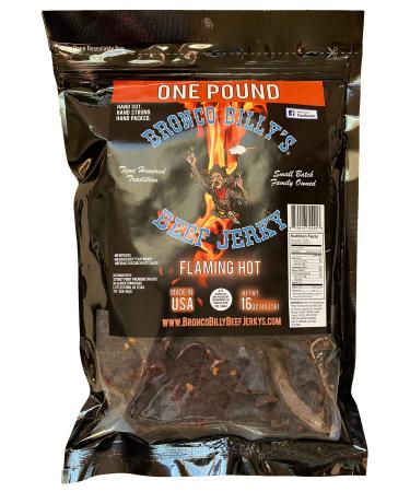 Bronco Billy's Beef Jerky Flaming Hot One Pound Resealable Bag