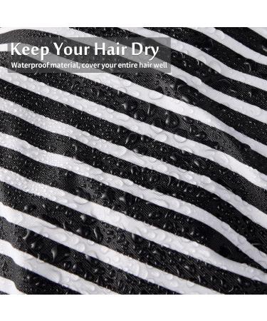 2-Piece Waterproof Shower Caps for Women | Reusable Elastic Hair Hoods - Perfect for Long Short & Curly Hair (Palm Leaf & Stripes) - Buy Online on GoSupps.com