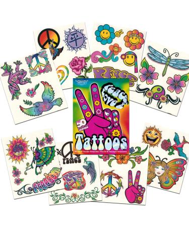 Hippie Temporary Tattoos Party Favor and Costume Set (50 Love and Peace Sign Temporary Tattoos)