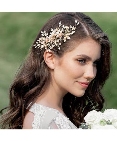 SWEETV Handmade Wedding Hair Comb | Pearl Flower Bridal Hair Clip | Elegant Women's Hair Accessories in Gold - Buy Online on GoSupps.com