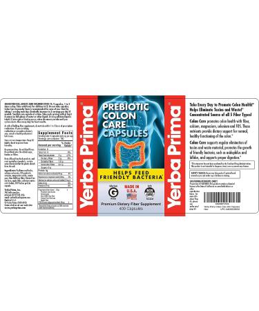Yerba Prima Prebiotic Colon Care Capsules - 400 Caps - Fiber & FOS Dietary Supplement - Buy Online on GoSupps.com