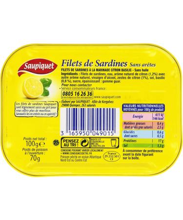Saupiquet Sardine Fillets Without Bones Marinade Lemon Basil Oil Free 100g - Pack of 5 - Buy Online on GoSupps.com