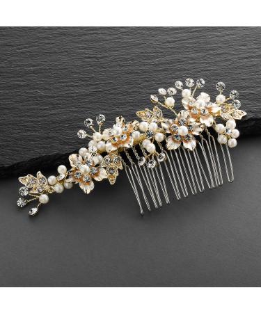 Handmade Brushed Gold and Ivory Pearl Wedding Comb - Crystal Jeweled Bridal Hair Accessory by Mariell - Buy Online on GoSupps.com