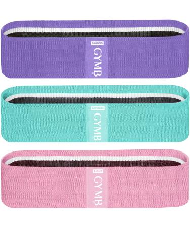 GYMB Resistance Band Set - Non Slip Cloth Exercise Bands to Workout Glutes, Thighs & Legs - Includes Booty Band Training Videos for Gym & Home Fitness, Yoga, Pilates for Men/Women - 3 Levels Pink, Cyan, Lavender