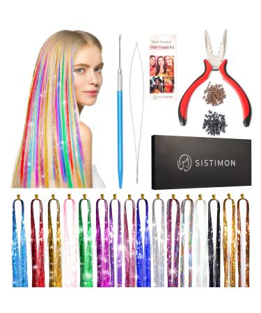 Hair Tinsel Kit  Fairy Hair Tinsel Kit 16 Colors  3200 strands  47 Inch  Tinsel Hair Extensions Kit Heat Resistant with Glitter Hair Extensions  Micro Beads  and Styling Crochet Tools for Women  Girls