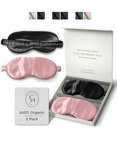 Silk Sleep Mask for Women and Men - Silk Eye Mask Weighted Eye Mask for Sleeping Blindfold Eye Covers Silk Eye Sleeping Mask Cooling Eye Mask for Better Sleep - Includes 2 Sleep Masks 2 PACK Silk Sleep Mask Midnight...