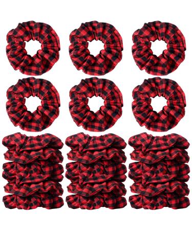 24 Pieces Christmas Buffalo Plaid Hair Scrunchies Hair Tie Rope Christmas Hair Bands Xmas Elastics Bobbles for Girls  Women Hair Accessories(Black Red Plaid)