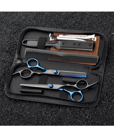 Professional Hairdresser Shears Set - Effilier Scissors for Hair Cutting | Fcysy Hair Cutting Scissors for Adults Kids & Dogs - Blue & Black Styles - Buy Online on GoSupps.com