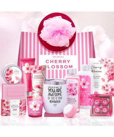Gifts for Women Birthday Gifts for Women, Bath and Body Works Gift Set with 14 Pcs Mother's Day Gifts and Cherry Blossoms Self Care Package Gift Women, Relaxing Spa Gift Basket for Women