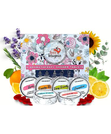 Love Insignia Shower Steamers Aromatherapy-Luxury Gift Set of 6 XL Organic Shower Bombs for Women with Pure Essential Oil. Stress Relief  Relaxation  and Self Care Mothers Day Birthday Gifts