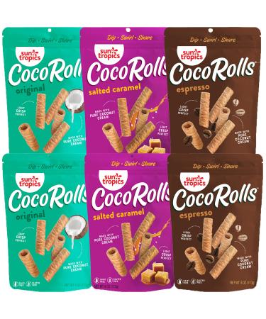 Sun Tropics CocoRolls Variety Pack Gluten Free Dairy Free Snack-Crisp Rolled Wafer Made With Pure Coconut Cream 6 Count