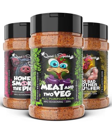 Quasi & Squatch Meat & Two Veg BBQ Rub - Premium Seasoning for Char Grill Dishes | Savoury Meaty & Smoky Spice Blend - Large 220g Jar - Buy Online on GoSupps.com