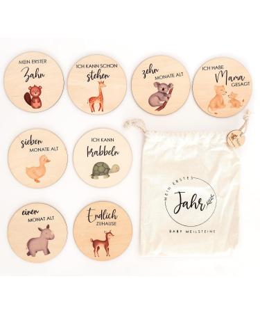 Wood Milestone Cards for Babies 30 Colorful Animal-Printed Wooden Slices | Perfect Gift for Birth & Baby Showers - Buy Online on GoSupps.com