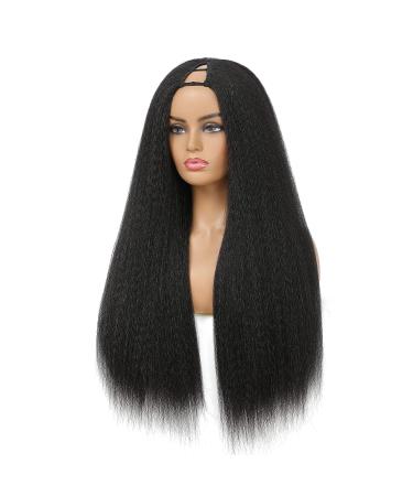AMLSIMTE 26 Inch Kinky Straight V Part Wig - Yaki Straight No Leave Out | U Part Clip In Half Wig for Black Women 1B - Buy Online on GoSupps.com