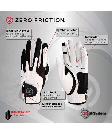 Zero Friction Men's Compression-Fit Golf Glove - White, Left Hand, Universal Fit - Buy Online on GoSupps.com