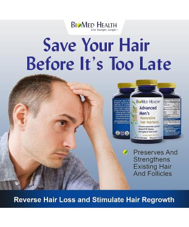 BioMed Health Hair Growth Vitamins for Men 120ct - Saw Palmetto DHT Blocker with Biotin | Advanced Restorative Hair Nutrients for Regrowth and Anti-Gray Hair - Buy Online on GoSupps.com