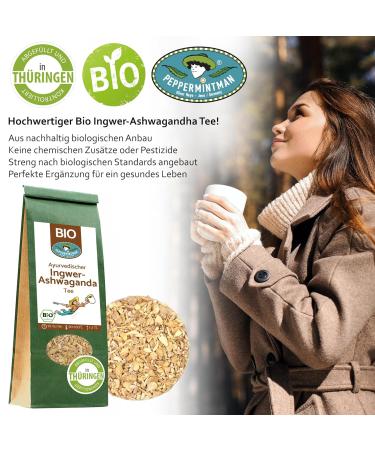 Organic Ginger Ashwagandha Tea 1000g | Aromatic Hot & Cold Beverage | Lab Tested | Peppermintman Bio Ginger | Perfect for All Ages - Buy Online on GoSupps.com