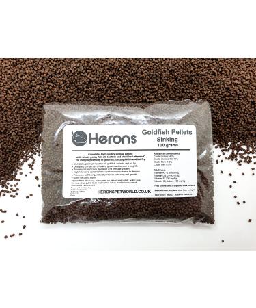HERONS - Goldfish Pellets Sinking Pellets for All Goldfish Varieties and Koi Fry - Multi-ingredient with Wheat Germ Lecithin and Stabilised Vitamin C - High Protein - 100 grams Fish 100 g (Pack of 1) - Buy Online on GoSupps.com