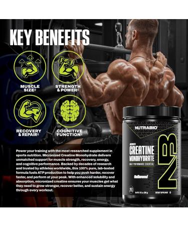 NutraBio Pure Micronized Creatine Monohydrate Powder Supplement, Unflavored, (300 g) - Supports Bulk Muscle Energy, Recovery, and Strength - HPLC Tested Creatine Powder Supplement for Men and Women Unflavored 300g - Buy Online on GoSupps.com