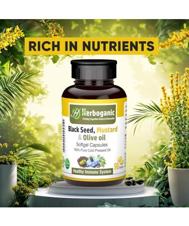 HERBOGANIC Black Seed Mustard and Olive Softgels Capsules - 90 - Count - Blended with Other Herbal Products-Supports Overall Health welness and Immunity. Black-Seed-Mustard- Olive - Buy Online on GoSupps.com