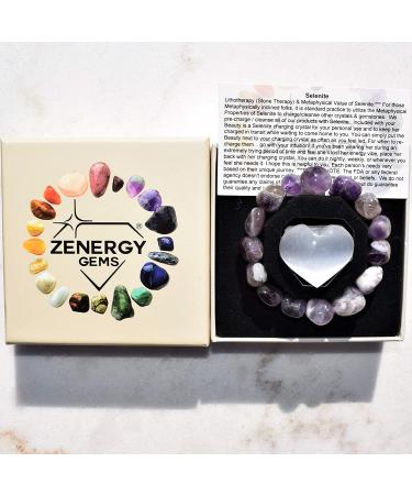 Zenergy Gems Natural Gemstone Crystal Nugget Bracelet with Selenite Heart - Amethyst - Buy Online on GoSupps.com