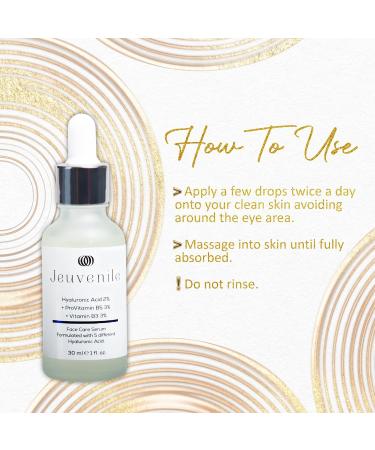 Jeuvenile Hyaluronic Acid Face Care Serum Intense Hydration and Anti-Aging Formula Non-greasy Hydration booster skincare for All Skin Types 30ml - Buy Online on GoSupps.com