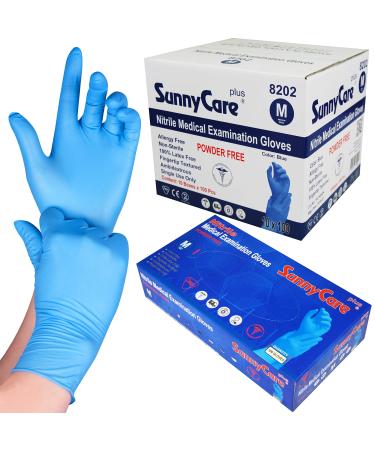 SunnyCare 1000 8202 Blue Nitrile Medical Exam Gloves Powder Free Chemo-Rated (Non Vinyl Latex) 100/box 10boxes/case Size: Medium
