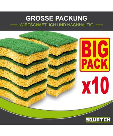 Squatch Pack of 10 Double-Sided Dishwashing Sponges | Ultra Absorbent Kitchen Cleaning & Scrubbing Sponges | Large Economy Pack - Buy Online on GoSupps.com