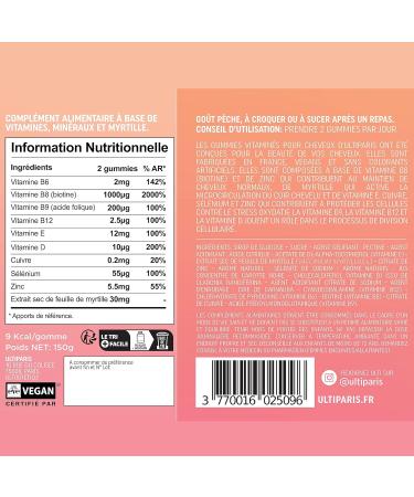 Ulti Paris Biotin Gummies for Hair Growth - Hair Supplement - Vitamin B12 Vitamin D Vitamin E - Vegan & Made in France - Zinc Biotin Hair Regrowth - Buy Online on GoSupps.com