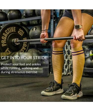 360 RELIEF - Flight Compression Socks Supports | Blood Circulation Travel Work S-M 2Pairs-Beige with 2 Plum Purple lines - Buy Online on GoSupps.com