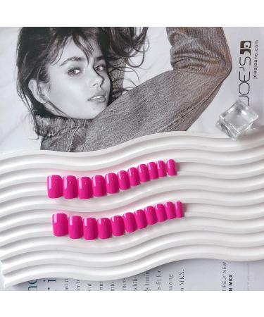 Hot Pink Press on Nails - Medium Square Coffin Style | Thick Reusable Gel Acrylic False Nails | 24 Glossy Solid Color Set - SXVME - Buy Online on GoSupps.com