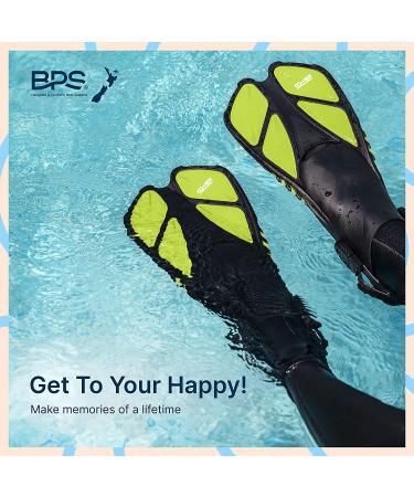 BPS Snorkel Fins - Adjustable Open Heel Swim Flippers for Diving & Snorkeling - Yellow S/M Size - Men Women - Buy Online on GoSupps.com