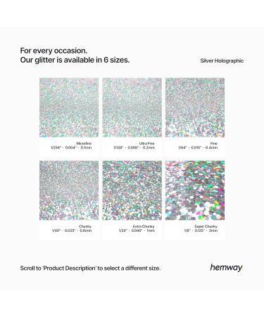 Hemway Extra Chunky Silver Holographic Glitter - Safe for Cosmetics - 100g (3.5oz) - Perfect for Crafts & DIY - Buy Online on GoSupps.com