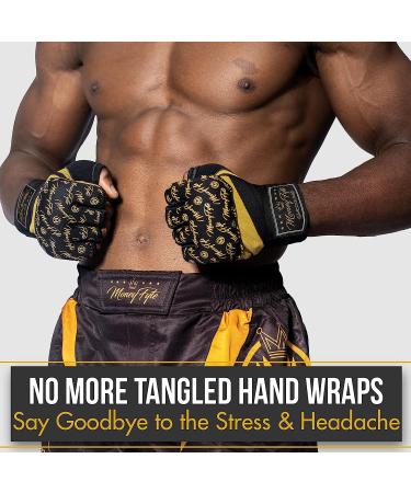 MoneyFyte Quick Gel Boxing Wraps - Knuckle and Wrist Protection for Boxing, Kickboxing, MMA - Black/Gold - S/M - Buy Online on GoSupps.com