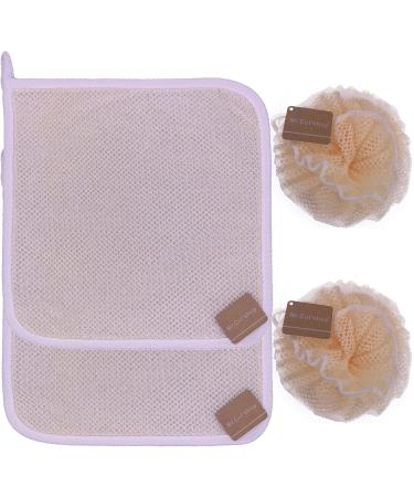 4 pcs/set 2 Soft Weave Home Spa Exfoliating Face and Body Wash Cloths  Dual-Textured for Shower & 2 Bath Spa Puff Scrubber Ball - Remove Dead Skin - Great for Skin Care in the Bath - Rich Foams Bubble