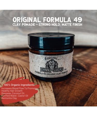 Johnny Slicks Formula 49 Original Clay Pomade - Firm Hold & Matte Finish - 2oz Organic Pomade for Men - Promotes Hair Growth, Hydrates Skin - Buy Online on GoSupps.com