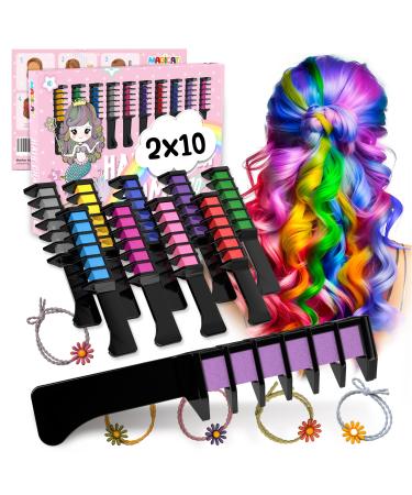 Magicat hair chalk for girls Set I 20 washable colors & 10 hair tie i gift girls 4 years to 10 years i creative joors children's birthday 2024 i safe and colorful 400 g (1 Pack)
