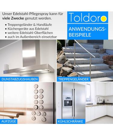 Toldoro 12x Stainless Steel Care Spray 400ml | Effective Stainless Steel Cleaner for Kitchen & Grill | Metal Cleaning Spray Bottle 12 Pack - Buy Online on GoSupps.com