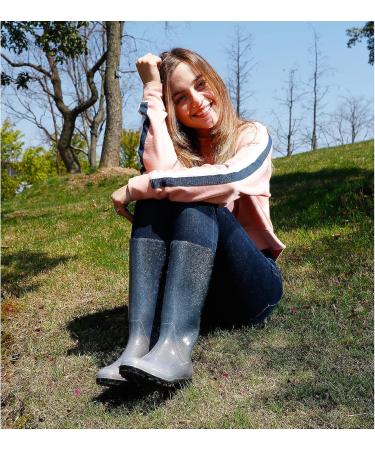 K KomForme Women's Knee High Waterproof Rain Boots - Glitter Black - Buy Online on GoSupps.com